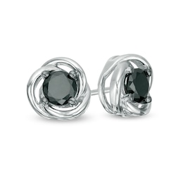5/8 CT. T.W. Black Diamond Solitaire Open Swirl Frame Stud Earrings in 10K White Gold