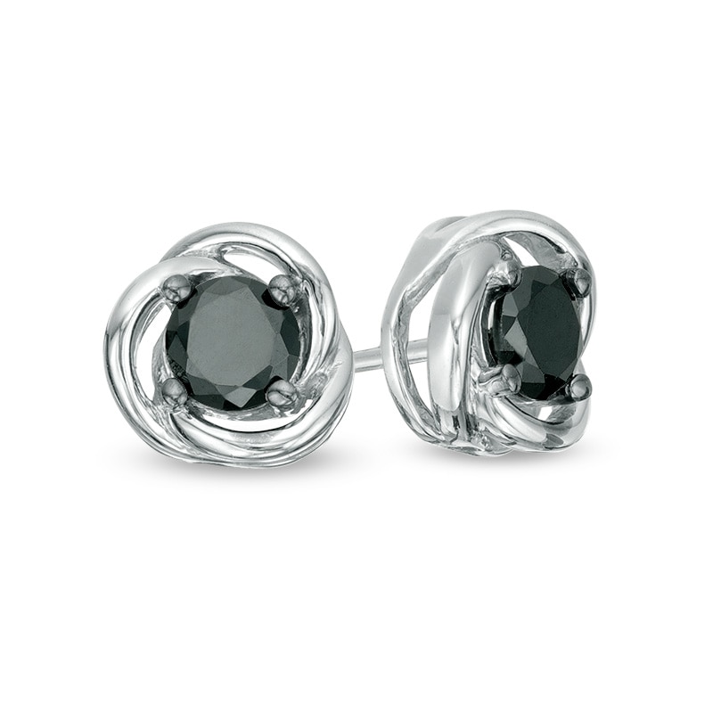 Main Image 1 of 5/8 CT. T.W. Black Diamond Solitaire Open Swirl Frame Stud Earrings in 10K White Gold