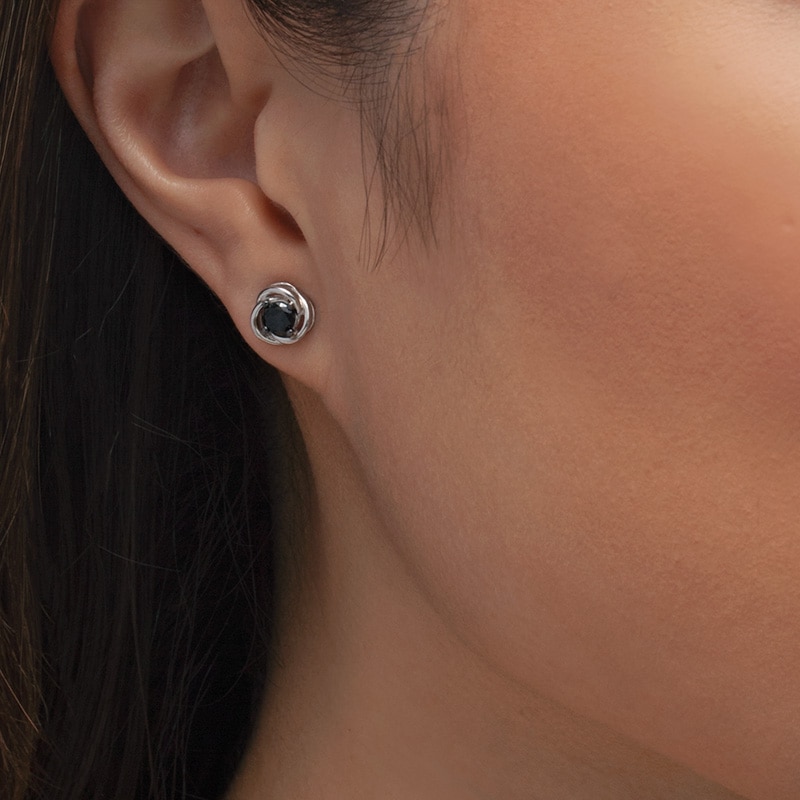 Main Image 2 of 5/8 CT. T.W. Black Diamond Solitaire Open Swirl Frame Stud Earrings in 10K White Gold