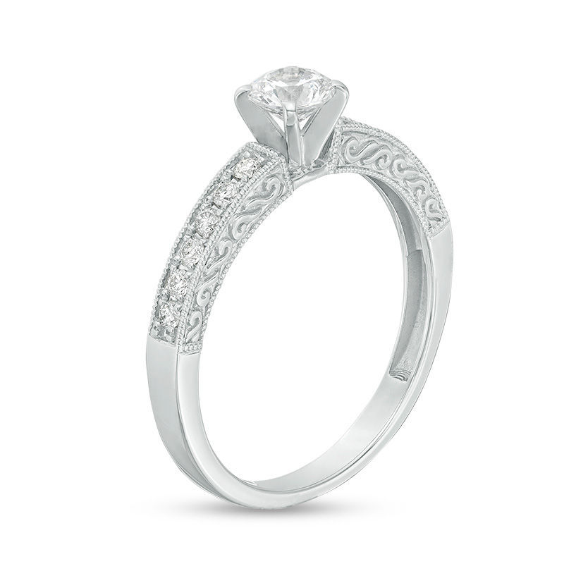 1/2 CT. T.W. Certified Diamond Filigree Vintage-Style Engagement Ring in 14K White Gold (I/I1)