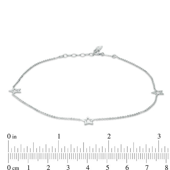 Star Outline Station Anklet in 10K White Gold 10" Anklets