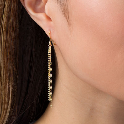 Gold Plated Chain Beads Tassel Drop Dangle Long Earrings For Women Big Large 