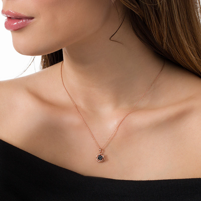 Main Image 2 of 3/8 CT. Black Diamond Solitaire Love Knot Pendant in 10K Rose Gold