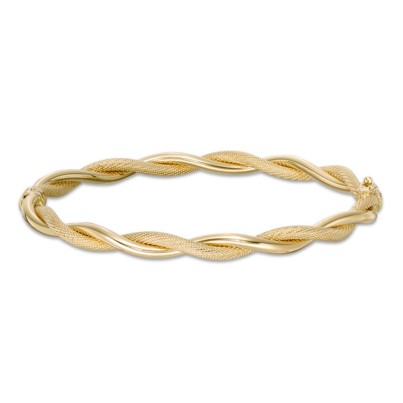 Main Image 1 of 5.0mm Multi-Finish Twisted Ribbons Hinged Bangle in 14K Gold
