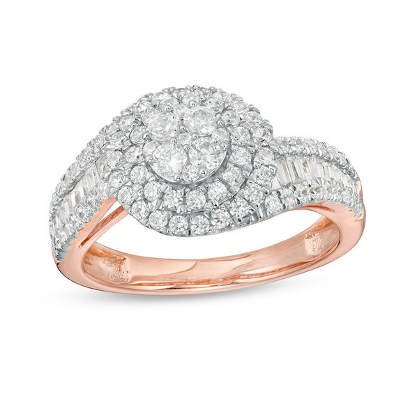 1 CT. T.W. Baguette and Round Composite Diamond Bypass Engagement Ring in 10K Rose Gold 1 CT. T.W. Baguette and Round Composite Diamond Bypass Engagement Ring in 10K Rose Gold