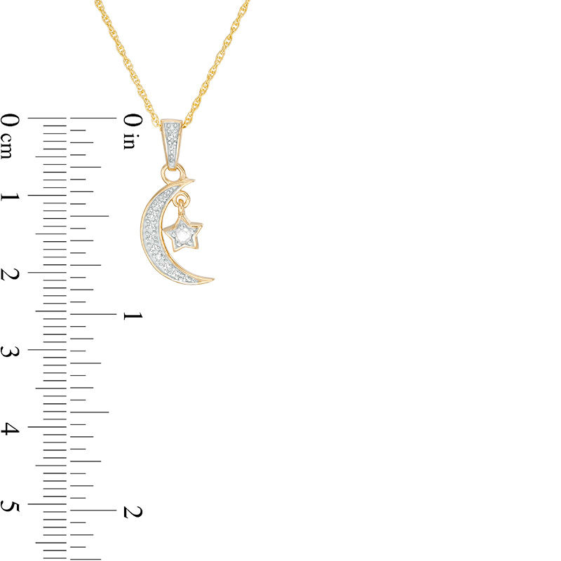Main Image 2 of 1/6 CT. T.W. Diamond Crescent Moon and Star Charm Pendant in Sterling Silver with 14K Gold Plate