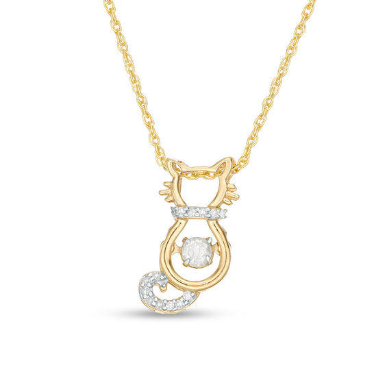 0.15 CT. T.w. Diamond Cat Pendant in Sterling Silver with 14K Gold Plate