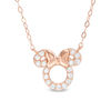 Thumbnail Image 0 of Child's Disney Twinkle White Topaz Minnie Mouse Necklace in 14K Rose Gold - 13"