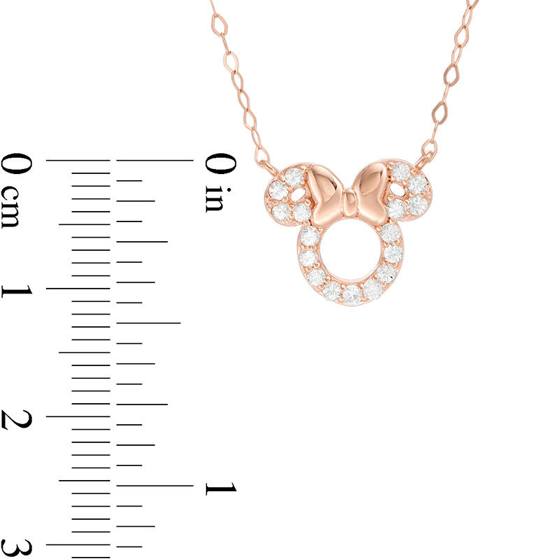 Child's Disney Twinkle White Topaz Minnie Mouse Necklace in 14K Rose Gold - 13"