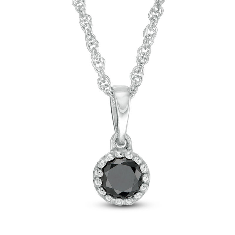 1/5 CT. Black Diamond Solitaire Beaded Frame Pendant in 10K White Gold