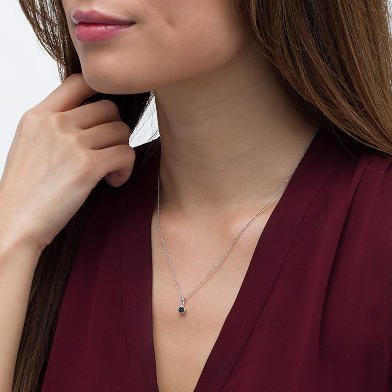 Main Image 2 of 1/5 CT. Black Diamond Solitaire Beaded Frame Pendant in 10K White Gold