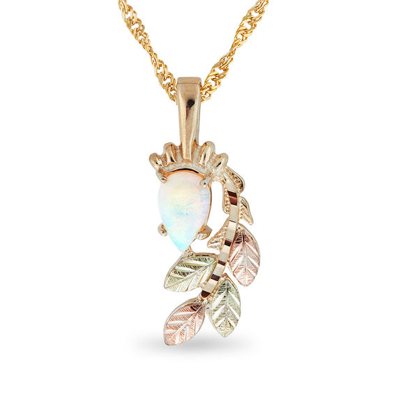Black Hills Gold Pear-Shaped Opal Vine Pendant
