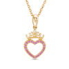 Thumbnail Image 0 of Child's Disney Twinkle Princess Pink Sapphire Beaded Heart with Tiara Pendant in 14K Gold - 13"