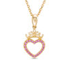 Thumbnail Image 1 of Child's Disney Twinkle Princess Pink Sapphire Beaded Heart with Tiara Pendant in 14K Gold - 13"