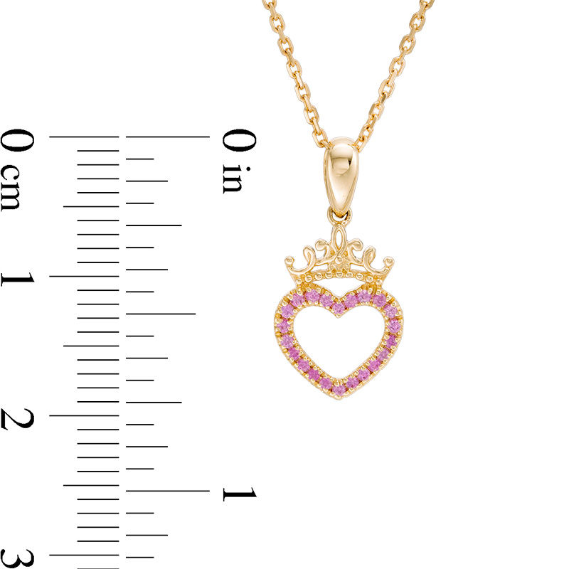 Child's Disney Twinkle Princess Pink Sapphire Beaded Heart with Tiara Pendant in 14K Gold - 13"