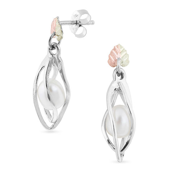 Black Hills Gold 5.5-6.0mm Baroque Freshwater Cultured Pearl Swirl Cage Drop Earrings in Sterling Silver