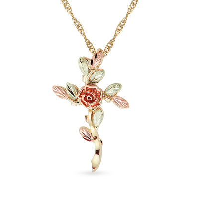 Black Hills Gold Diamond-Cut Floral Cross Pendant
