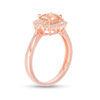Cushion-Cut Morganite and 1/6 CT. T.W. Diamond Art Deco Frame Tri-Sides Ring in 10K Rose Gold
