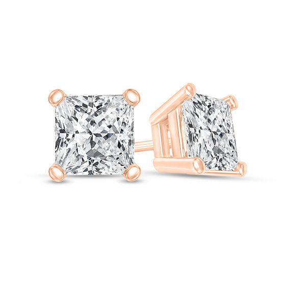 1/2 CT. T.w. Certified Princess-Cut Diamond Solitaire Stud Earrings in 14K Rose Gold (I/Si2)