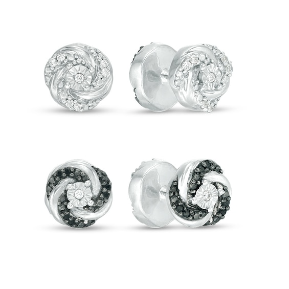 1/6 CT. T.w. Enhanced Black and White Diamond Reversible Swirl Stud Earrings in Sterling Silver