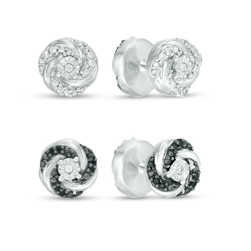 Main Image 1 of 1/6 CT. T.W. Enhanced Black and White Diamond Reversible Swirl Stud Earrings in Sterling Silver