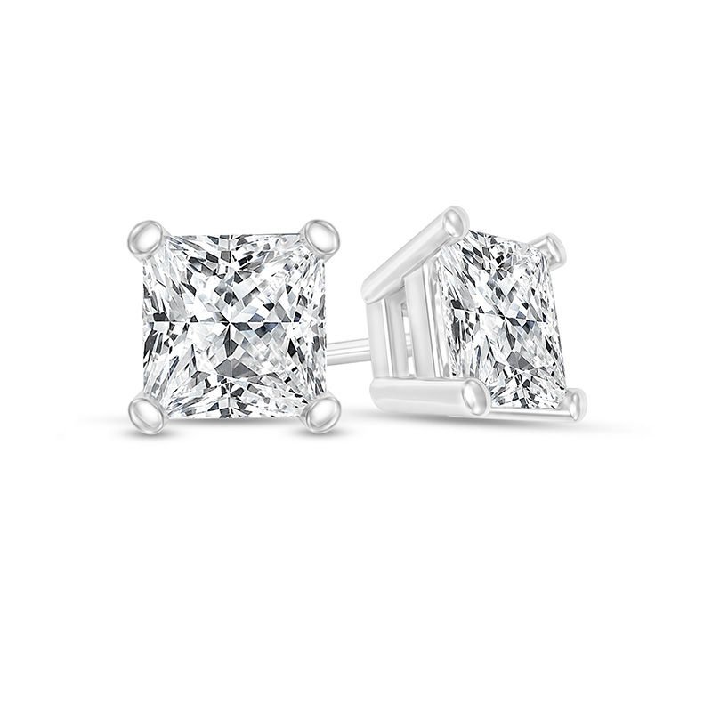 Main Image 1 of 1/4 CT. T.W. Certified Princess-Cut Diamond Solitaire Stud Earrings in 14K White Gold (I/VS2)
