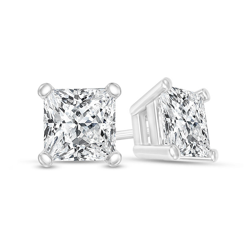 Main Image 1 of 1/2 CT. T.W. Certified Princess-Cut Diamond Solitaire Stud Earrings in 14K White Gold (I/VS2)