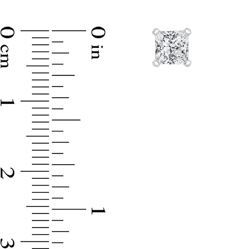 Main Image 2 of 1-3/8 CT. T.W. Certified Princess-Cut Diamond Solitaire Stud Earrings in 14K White Gold (I/SI2)