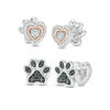 Thumbnail Image 0 of 1/10 CT. T.W. Diamond Reversible Heart and Paw Print Stud Earrings in Sterling Silver and 10K Rose Gold