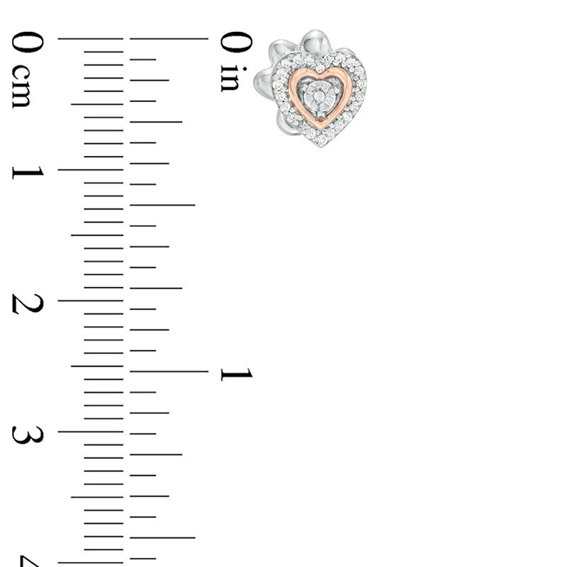 1/10 CT. T.W. Diamond Reversible Heart and Paw Print Stud Earrings in Sterling Silver and 10K Rose Gold