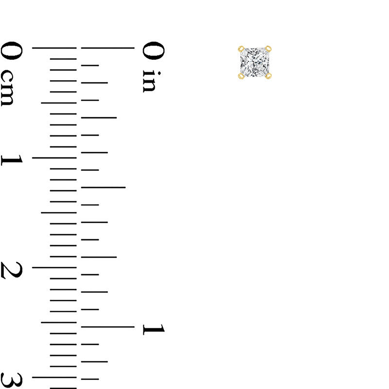 Main Image 2 of 1/4 CT. T.W. Certified Princess-Cut Diamond Solitaire Stud Earrings in 14K Gold (I/VS2)