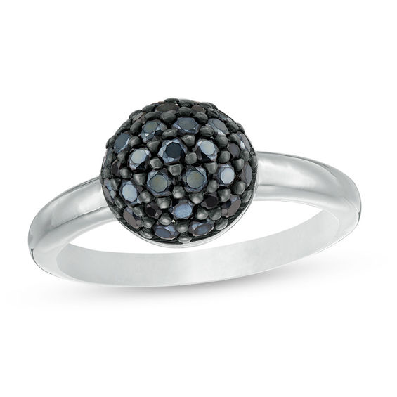 Made in Italy Black Spinel 6.0mm Ball Ring in Sterling Silver
