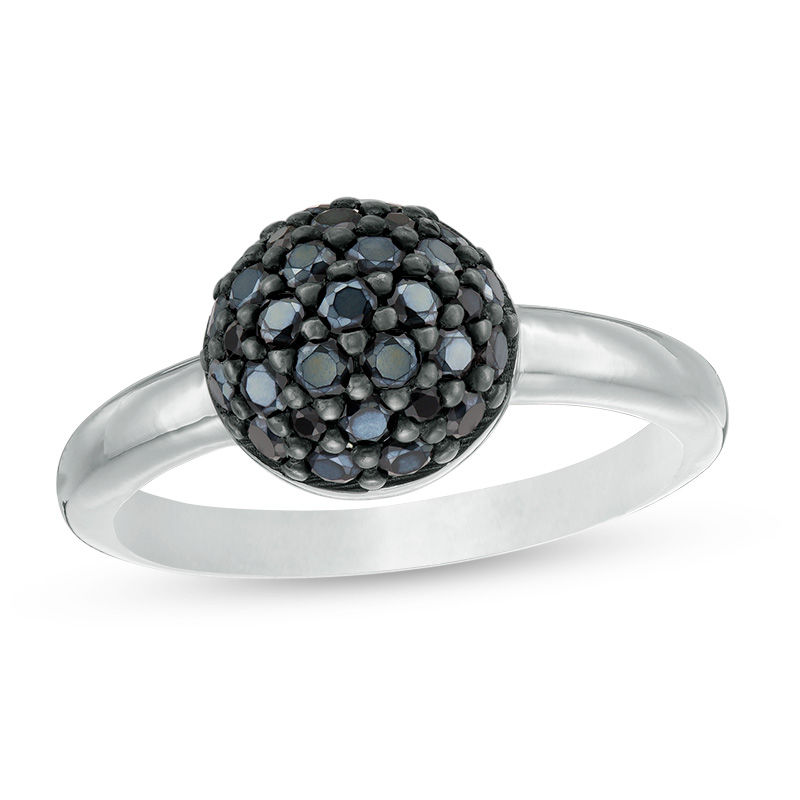 Main Image 1 of Made in Italy Black Spinel 6.0mm Ball Ring in Sterling Silver