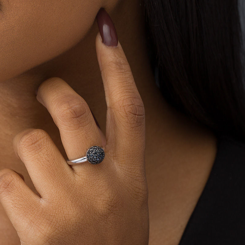 Main Image 2 of Made in Italy Black Spinel 6.0mm Ball Ring in Sterling Silver