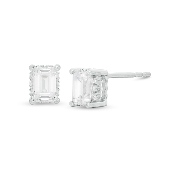 3/4 CT. T.w. Certified Canadian Emerald-Cut Diamond Frame Stud Earrings in 14K White Gold (I/Si2)