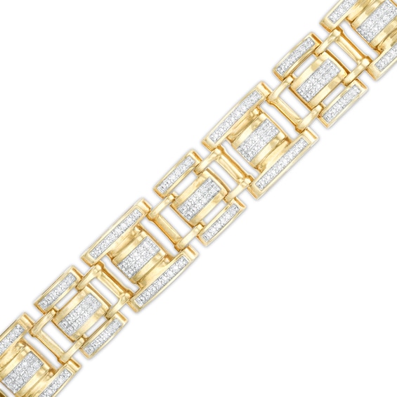2 CT. T.w. Diamond Triple Row Link Bracelet in Hollow 10K Gold - 8.5"