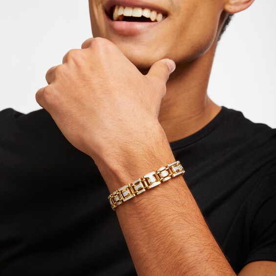 2 CT. T.w. Diamond Triple Row Link Bracelet in Hollow 10K Gold - 8.5"