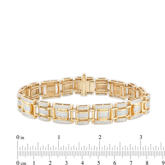 2 CT. T.w. Diamond Triple Row Link Bracelet in Hollow 10K Gold - 8.5"