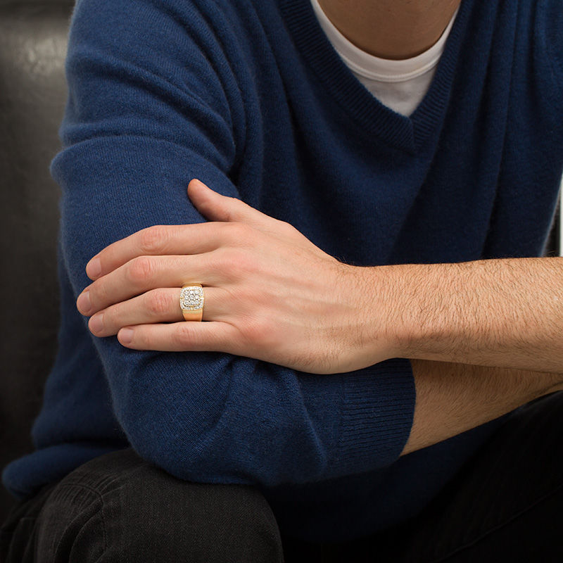 Main Image 2 of Men's 1 CT. T.W. Composite Diamond Cushion Frame Ring in 10K Gold