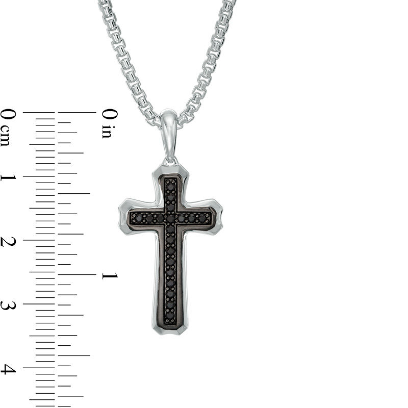 Main Image 3 of Men's Black Spinel Cross Pendant in Sterling Silver and Black Rhodium - 24"