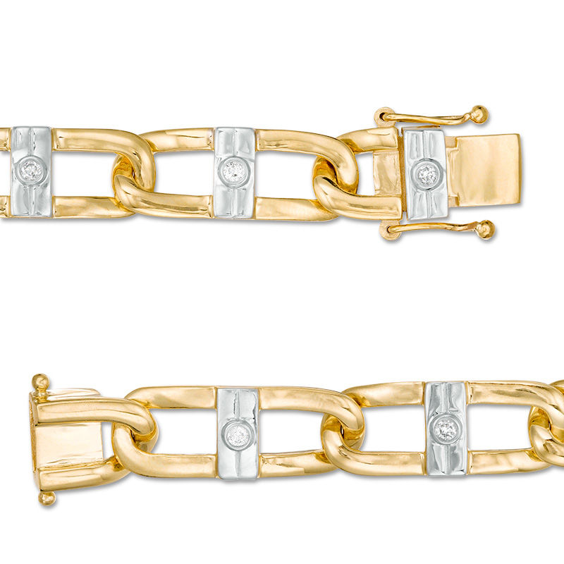 Main Image 3 of 1/4 CT. T.W. Diamond Twisted Mariner Link Chain Bracelet in 10K Two-Tone Gold - 8.5"