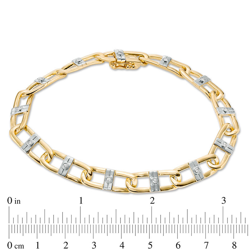 Main Image 4 of 1/4 CT. T.W. Diamond Twisted Mariner Link Chain Bracelet in 10K Two-Tone Gold - 8.5"