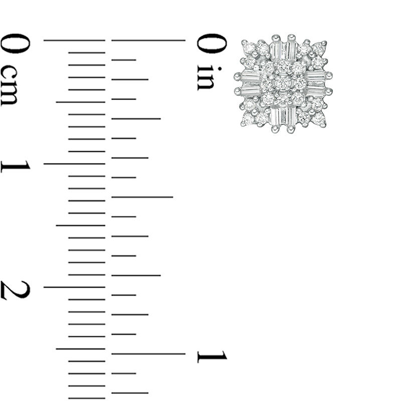 1/3 CT. T.W. Composite Diamond Square Sunburst Frame Stud Earrings in 10K White Gold