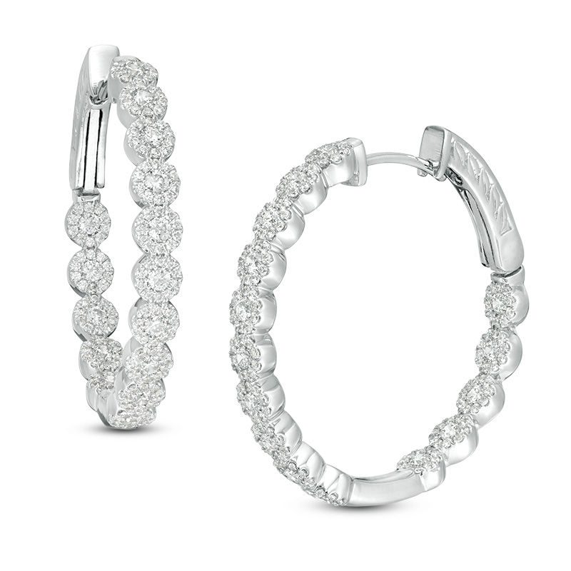 Main Image 1 of 1-1/2 CT. T.W. Diamond Frame Inside-Out Hoop Earrings in 10K White Gold