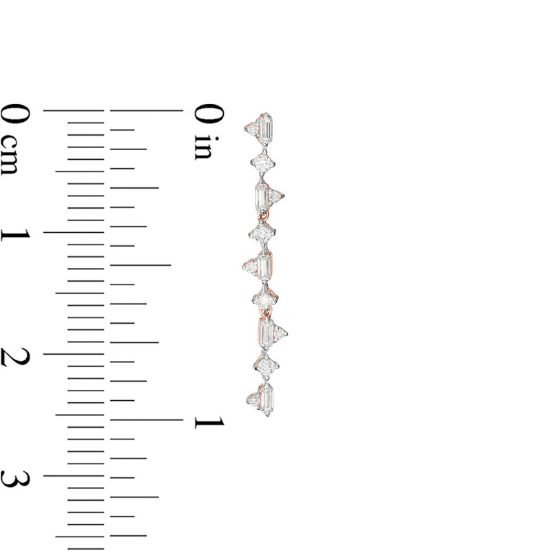 Main Image 2 of 1/4 CT. T.W. Baguette and Round Diamond Alternating Triangle Drop Earrings in 10K Rose Gold