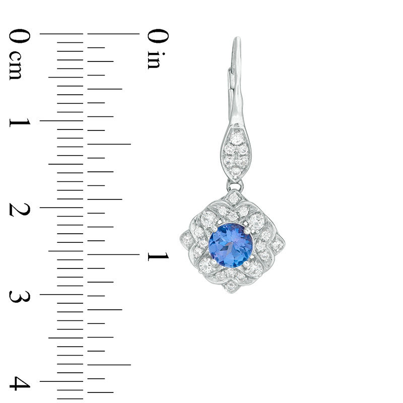Main Image 2 of 5.0mm Tanzanite and White Topaz Flower Frame Drop Earrings in Sterling Silver