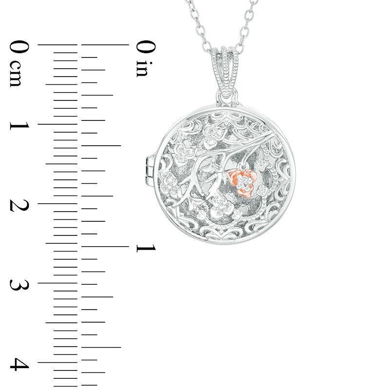 Diamond Accent Blooming Flower Vintage-Style Locket in Sterling Silver and 18K Rose Gold Plate