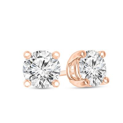 14k Rose Gold Round Diamond Simulated Cubic Zirconia Stud Earrings Bezel 1/2cttw,Excellent Quality 