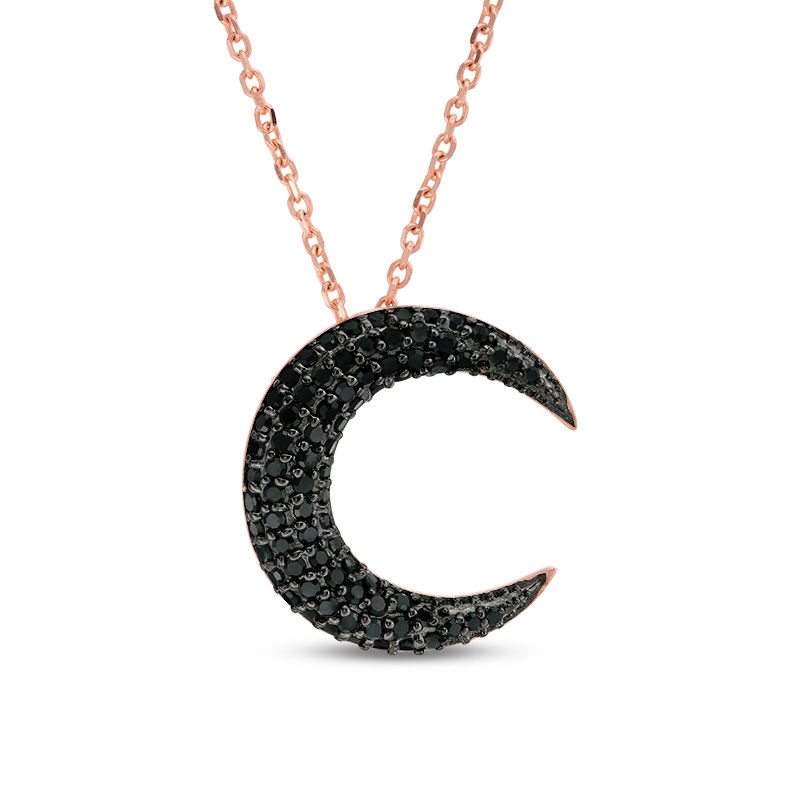 Main Image 1 of 3/8 CT. T.W. Black Diamond Crescent Moon Pendant in 10K Rose Gold and Black Ruthenium - 19"