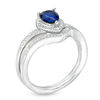 Thumbnail Image 2 of Pear-Shaped Lab-Created Blue Sapphire and 1/4 CT. T.W. Diamond Frame Chevron Bridal Set in Sterling Silver